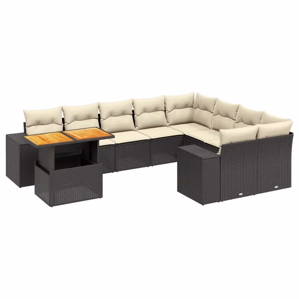 vidaXL Set Divani da Giardino a Forma di L con Cuscini, Tavolino e Struttura in Polyrattan e Acciaio, Nero e Bianco – 2