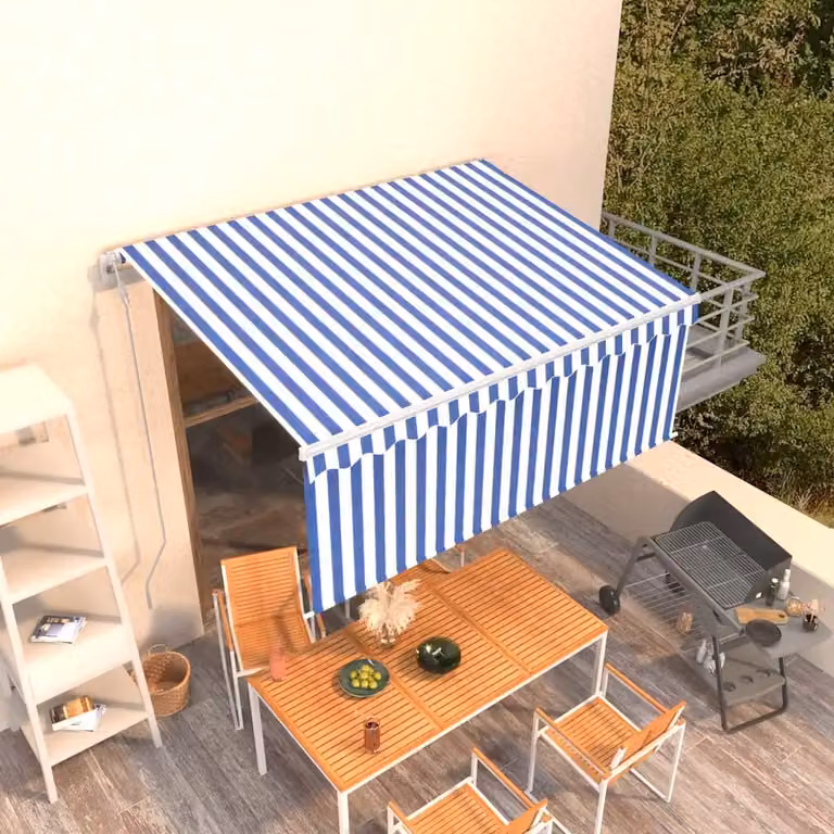 Tenda Sole Retrattile Automatica vidaXL con Telecomando in Alluminio e Poliestere, Blu e Bianco, L: 350 cm, P: 250 cm