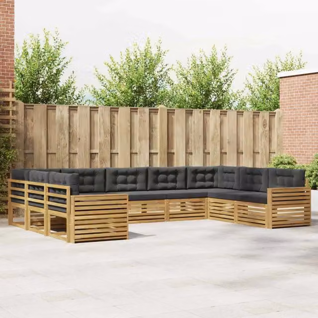 Set di divani da esterno a L vidaXL in legno di acacia con cuscini Bianco e Antracite – 1
