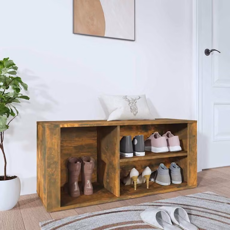 Scarpiera vidaXL in legno Rovere Fumo con ripiani interni, L 100 cm x P 35 cm x H 45 cm