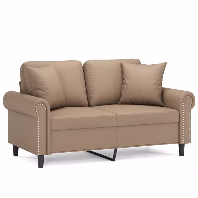 Divano da soggiorno moderno in similpelle beige con cuscini e struttura in metallo L: 152 cm, P: 80 cm, H: 77 cm