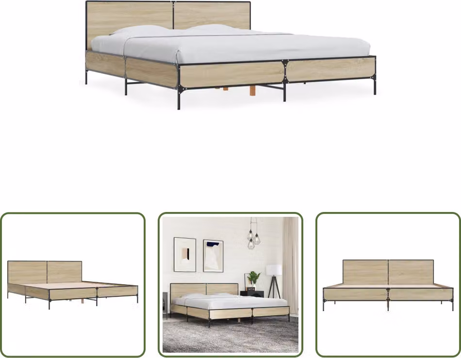 The Living Store Struttura per letto rovere Sonoma 200x200 cm in legno e metallo