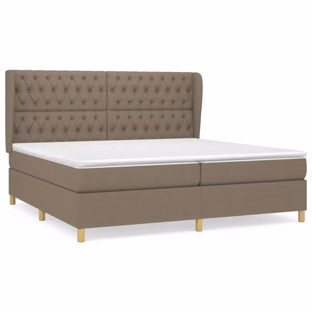 vidaXL Giroletto a Molle con Materasso Ibrido in Tessuto Beige e Bianco, L/P: 200 x 200 cm – 2