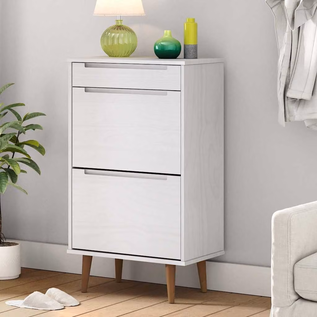 Scarpiera MOLDE vidaXL in legno di pino bianco, stile rustico, L: 59,5 cm, P: 35 cm, H: 103 cm