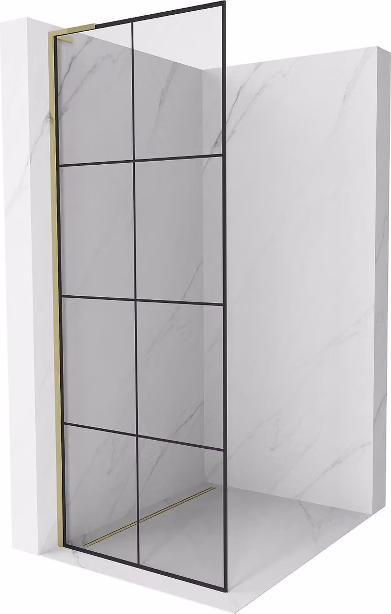 Mexen Kioto L parete doccia Walk-in 80 x 200 cm, griglia nera, oro - 800-080-103-50-77