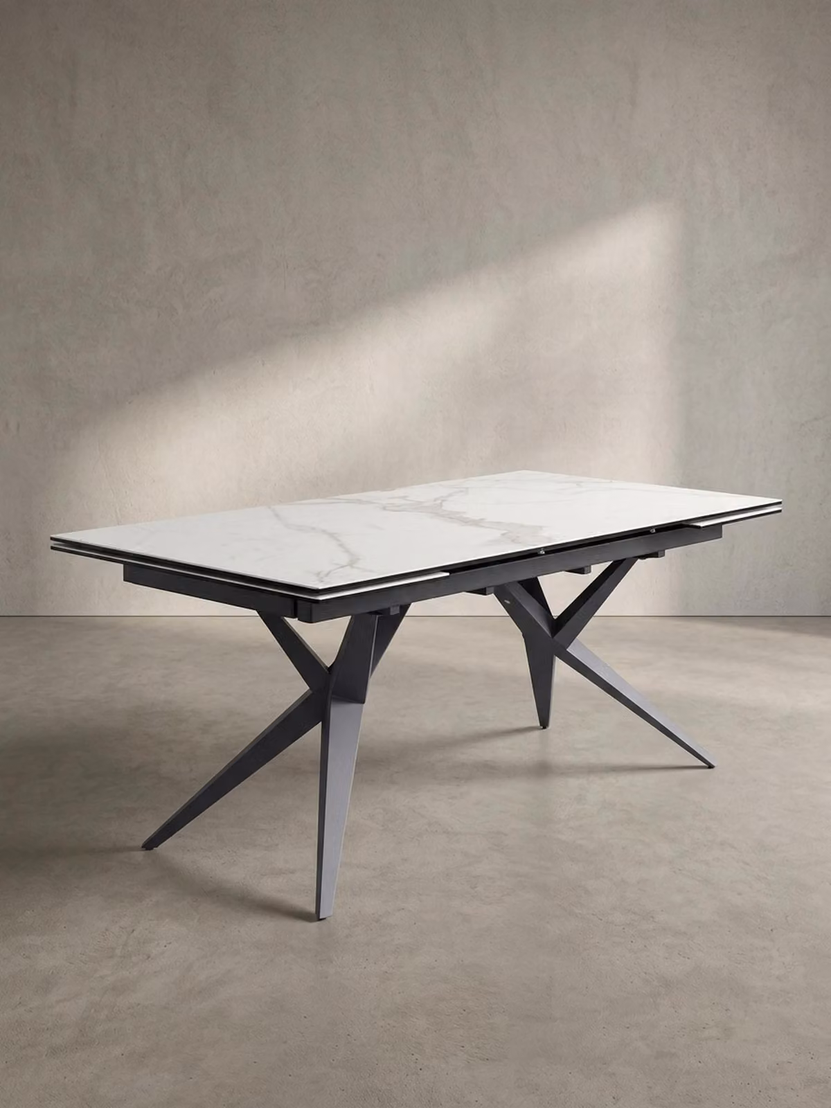 Tavolo da pranzo 180 - 260 cm allungabile in Vetroceramica e vetro bianco, tavolo in Vetroceramica effetto marmo grande, tavolo da cucina di design rettangolare, tavolo da pranzo stravagante con gambe in metallo