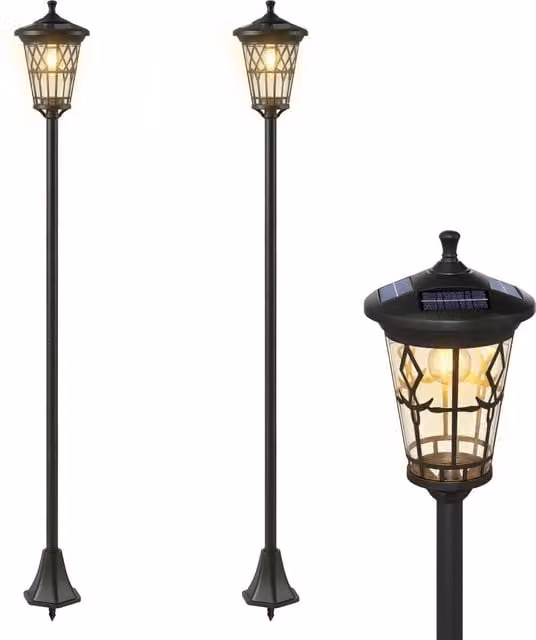 Set di 2 Lampioni Solari da Giardino XYLO in Acciaio Inox Nero con Altezza Regolabile 186 cm