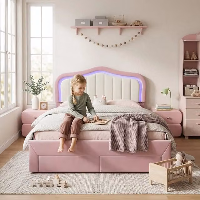 letto imbottito velluto rosa 140 x 200 cm