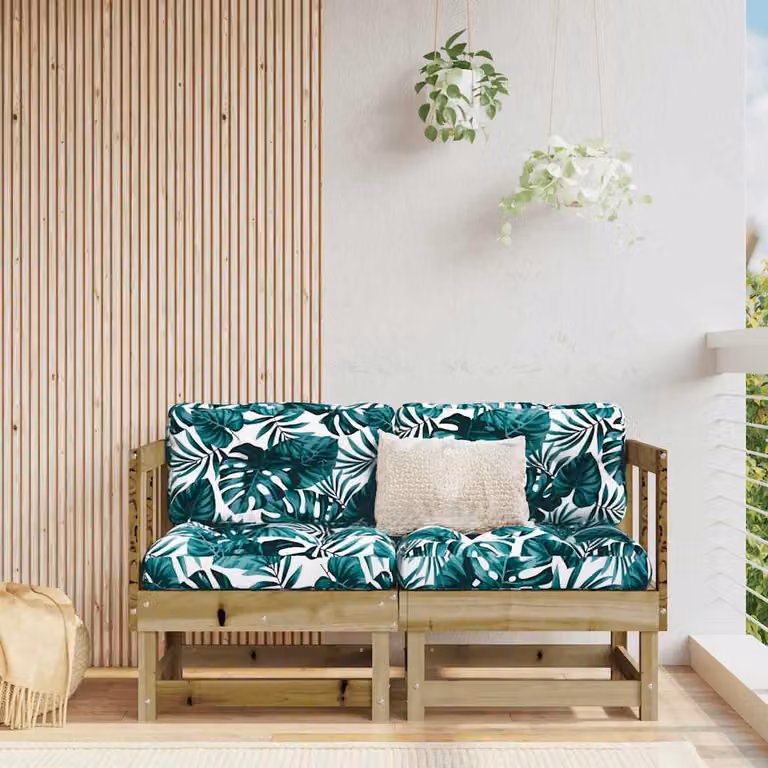 Set di 2 Divani Angolari a L vidaXL in Legno di Pino con Cuscini Floreali Marroni per Giardino e Terrazzo