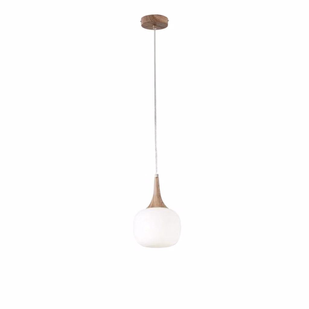 Lampadario a sospensione Jaipur in legno e bianco per ambiente e design, E14, D: 17 cm, H: 150 cm – 2