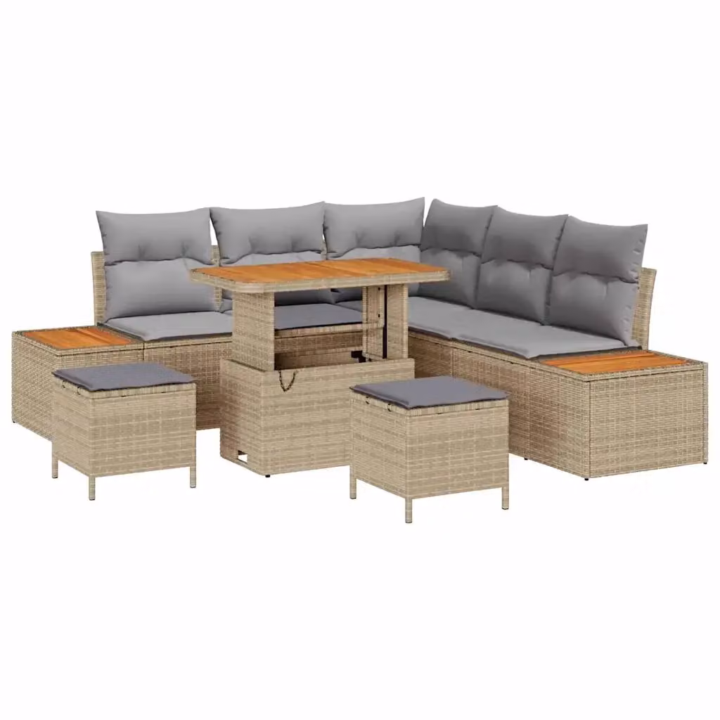 Set Divano da Giardino Moderno vidaXL in Rattan e Legno di Acacia, 8 Posti, Beige – 2