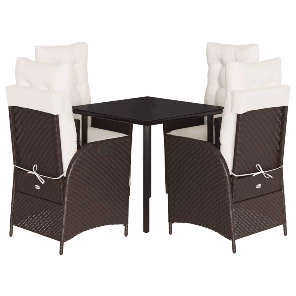 Set da Pranzo da Giardino 5pz con Cuscini in Polyrattan Marrone