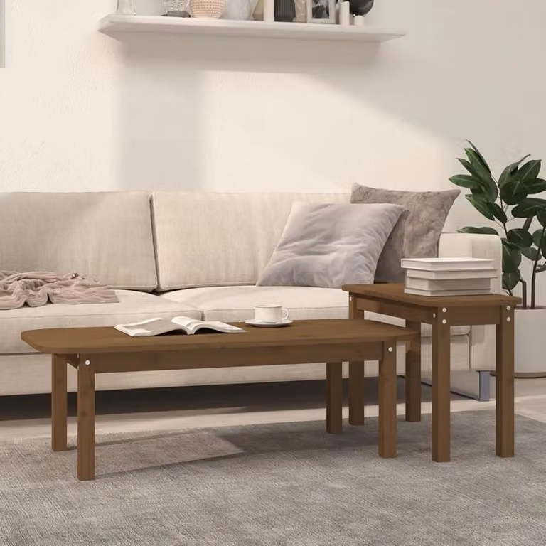 Maison Exclusive - Set di 2 tavolini da salotto in legno massello di pino color miele