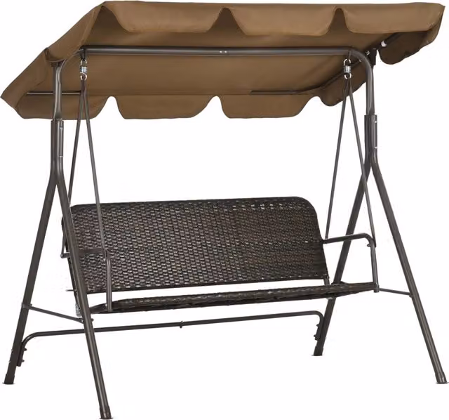 Dondolo da Giardino 3 Posti GIORDANOSHOP in Rattan e Acciaio Marrone con Cappottina Parasole L: 240 cm, P: 112 cm, H: 153 cm