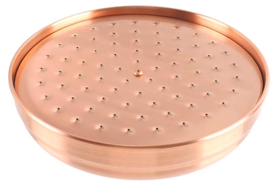 Testa doccia rotonda, diametro 20 cm, in rame antico e ottone