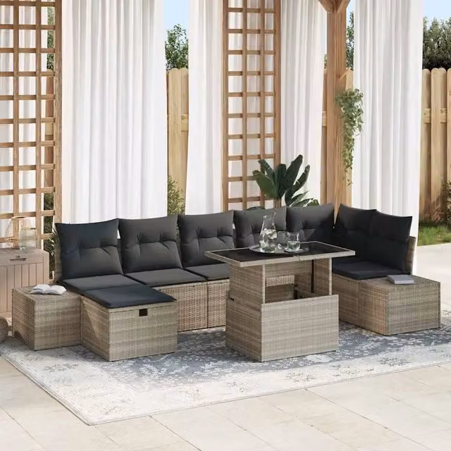 Set Divano da Giardino 8 Pezzi vidaXL Grigio con Cuscini e Tavolino in Polyrattan e Acciaio – 1