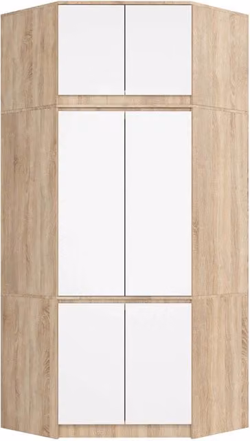 Armadio ad angolo AKORD S100 con sopralzo Sonoma Quercia 100 cm 4 ante inserto frontale Bianco 100x50x235 cm