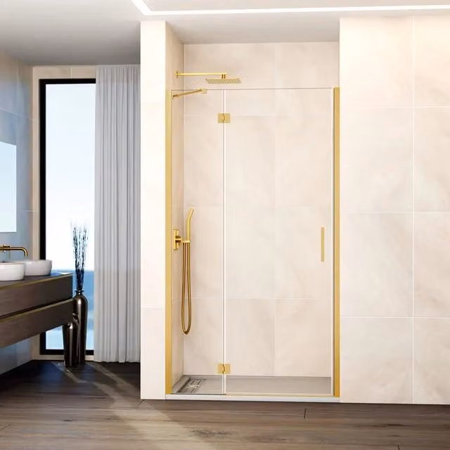 Box doccia rettangolare DUCHA con vetro fisso e porta battente, colore oro e trasparente, L: 115 cm