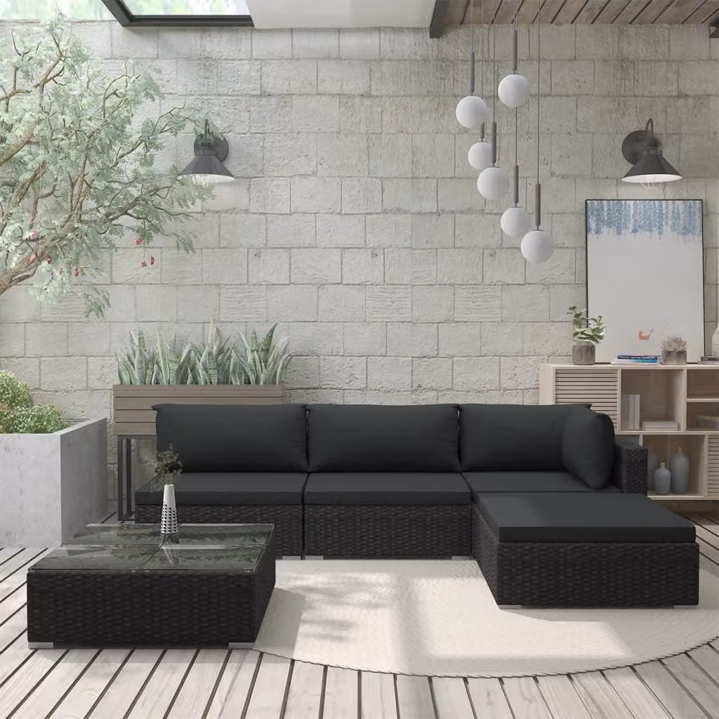 Maison Exclusive - Set da giardino da 5 pezzi con cuscini in rattan sintetico nero