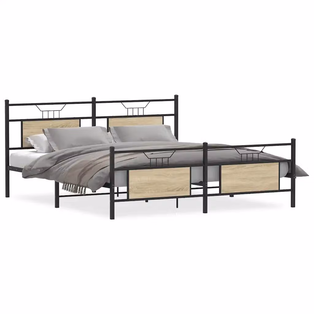Letto con struttura in metallo e MDF color Rovere Sonoma vidaXL L/P: 160 x 200 cm – 2