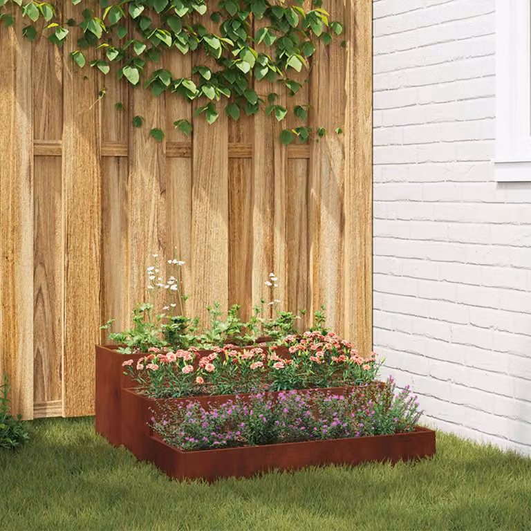 Vaso da giardino vidaXL in metallo color marrone, L 90 x P 90 x H 35 cm