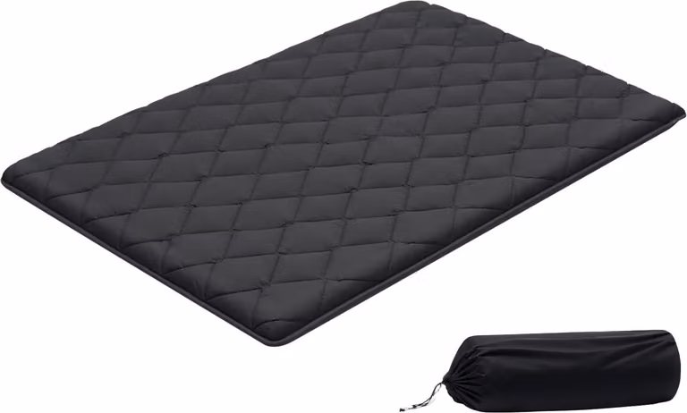 Materasso futon giapponese - Materasso tatami - 203,2 x 137,2 x 8,9 cm - 9 strati - Pieghevole - Con borsa per il trasporto e fissaggio - Per yoga e meditazione - Nero
