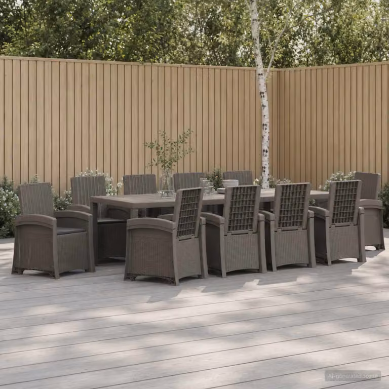 Set da pranzo per giardino e terrazza vidaXL in rattan sintetico da 11 pezzi, colori grigio e antracite