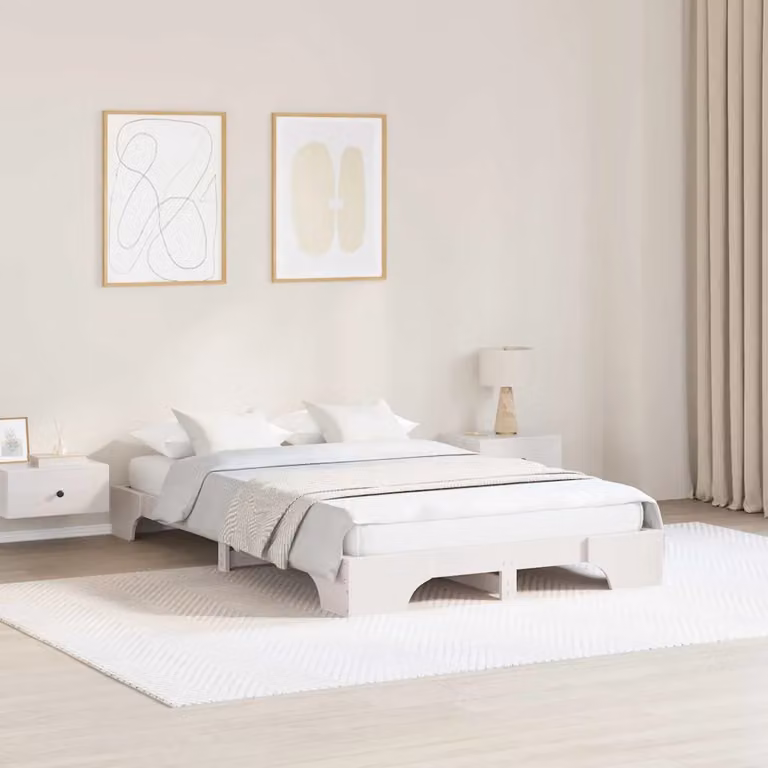 Struttura del letto moderna vidaXL in pino massello bianco con doghe fisse L: 197 cm, P: 142 cm, H: 17 cm