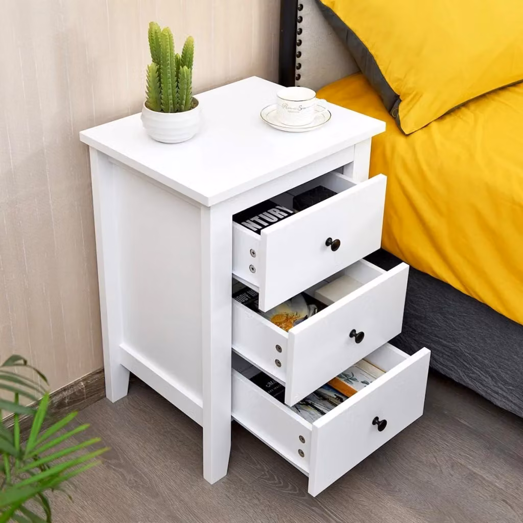 Set di 2 comodini con 3 cassetti Costway in MDF laccato bianco per camera da letto e soggiorno, L 46 cm x P 37 cm x H 65 cm – 2