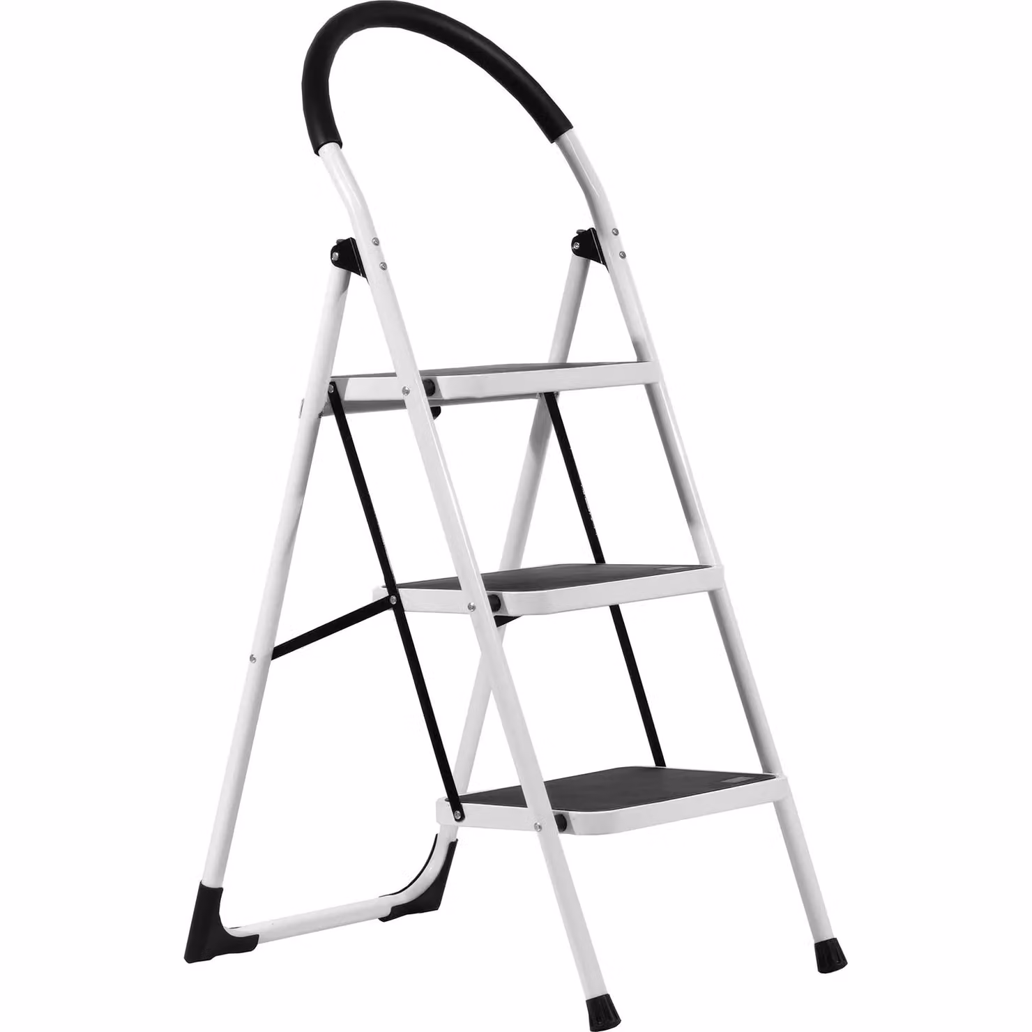 Sgabello richiudibile High a 3 gradini Soluzione Brico in metallo e plastica, bianco e nero, H: 115 cm, L: 65 cm, P: 48 cm