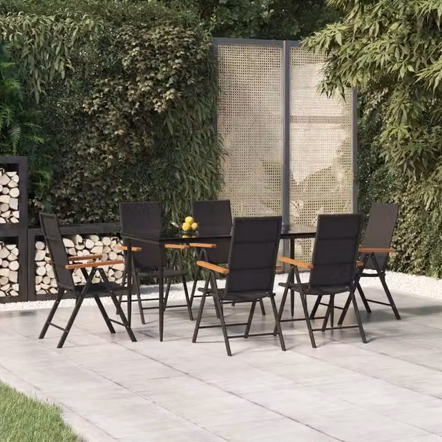 Set da Pranzo da Giardino 7 pz Nero e Marrone in Polyrattan 3156525