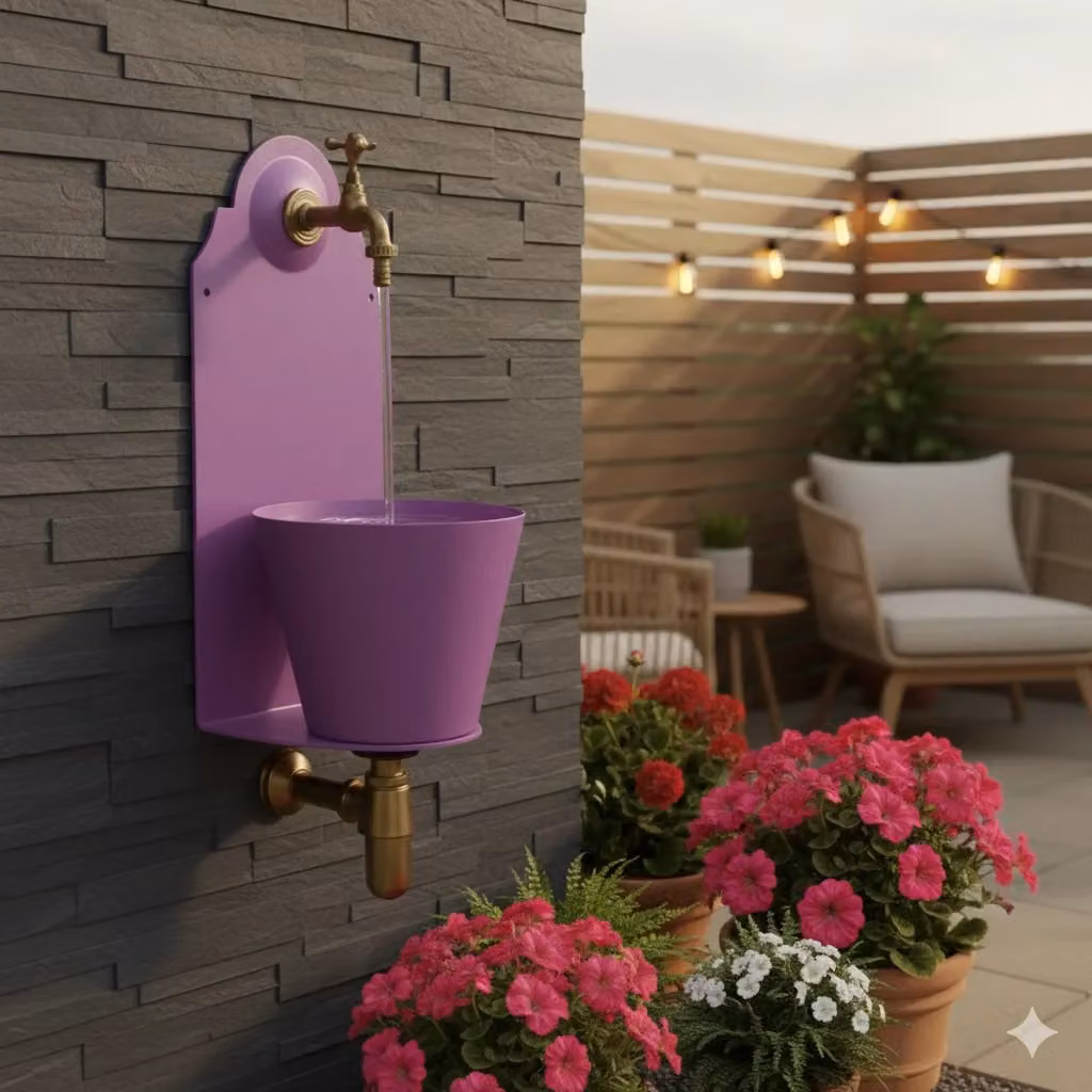 Fontana da giardino a parete Belfer con rubinetto in metallo viola L: 50 cm, H: 25 cm, P: 23 cm – 2
