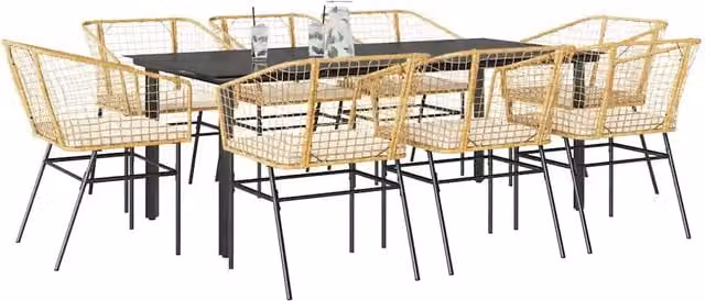 Set da Pranzo da Giardino 9 pz con Cuscini Polyrattan Vetro 3334610