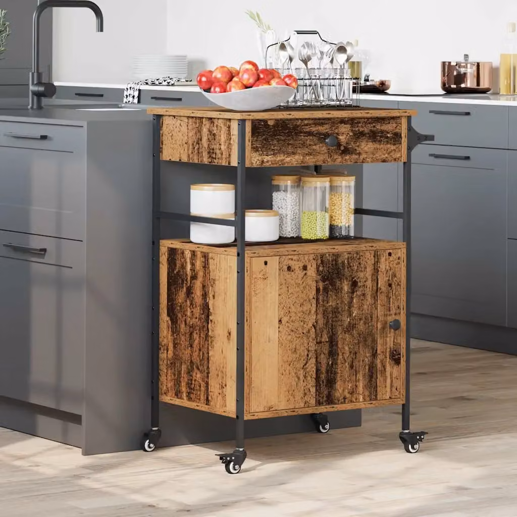 vidaXL Carrello da Cucina Moderno in Legno e Metallo, Marrone, L/P/H: 56 x 43 x 89,5 cm