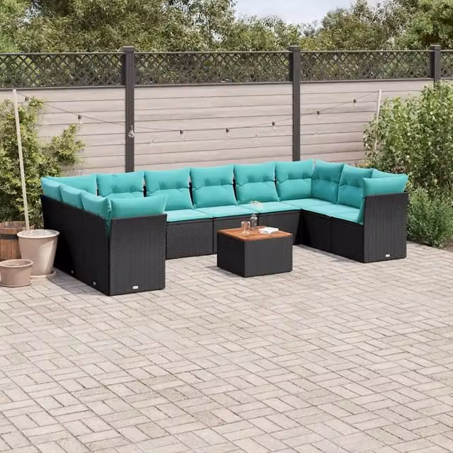 Set Divani da Giardino 11 pz con Cuscini in Polyrattan Nero 3256162