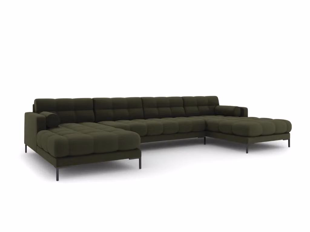 Divano panoramico Bali da 7 posti Cosmopolitan Design in tessuto strutturato verde con configurazione a L e seduta sinistra – 2