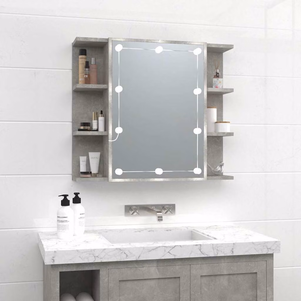 Armadietto da bagno con specchio e illuminazione LED vidaXL, Grigio, L: 70 cm, P: 16,5 cm, H: 60 cm