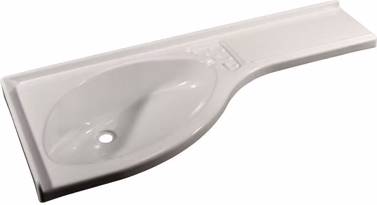 Lavabo ad angolo con ripiano sul lato destro, bianco lucido
