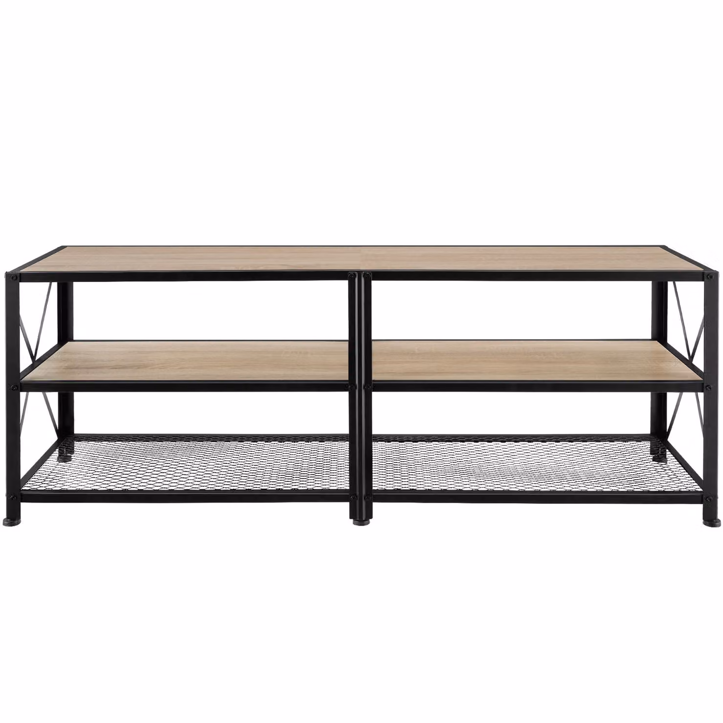 Mobile basso industriale tectake in legno rovere e metallo, colore beige, L: 141 cm, P: 41,5 cm, H: 50,5 cm – 4