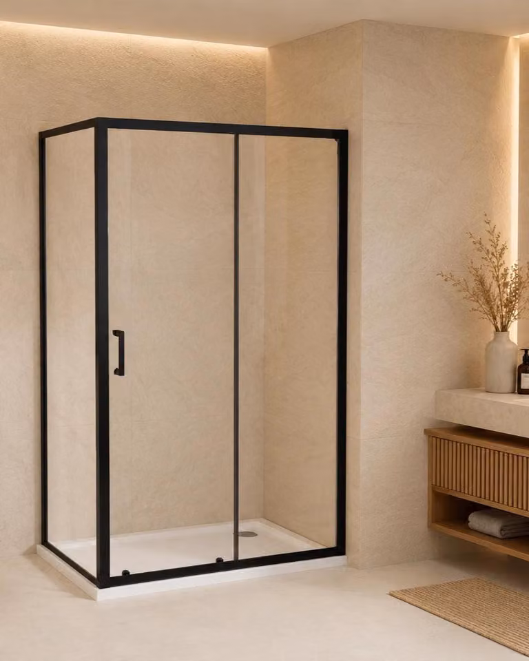 Box doccia 140x80 Nuvola Slim scorrevole 6 mm trasparente nero H 190