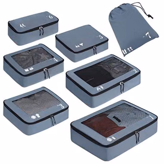 Set da viaggio - Set da 7 pezzi per vestiti e scarpe - Grigio