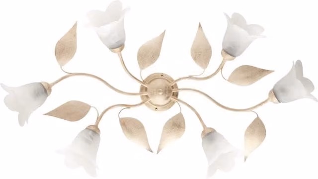 Plafoniera a 6 Luci Belight in Metallo e Vetro Bianco e Oro – 1