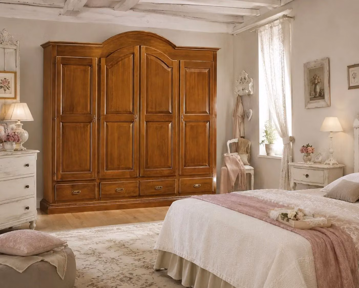 Armadio Arte Povera Mobili 2G in Legno con 4 Porte e 4 Cassetti Tinta Noce L: 234 cm, P: 60 cm, H: 230 cm – 1