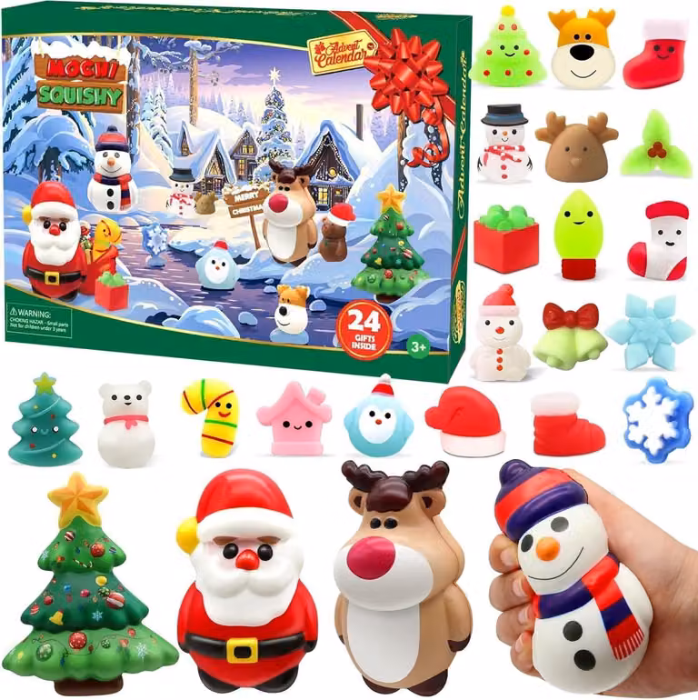 Calendario dell'Avvento 2025 con Jumbo e Mochi, giocattoli antistress