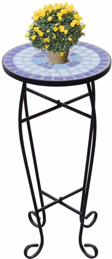 Tavolino da esterno/interno in stile mediterraneo - Diametro 30 cm - Blu e bianco - Altezza 60 cm - Ideale per decorazioni da esterno e interno