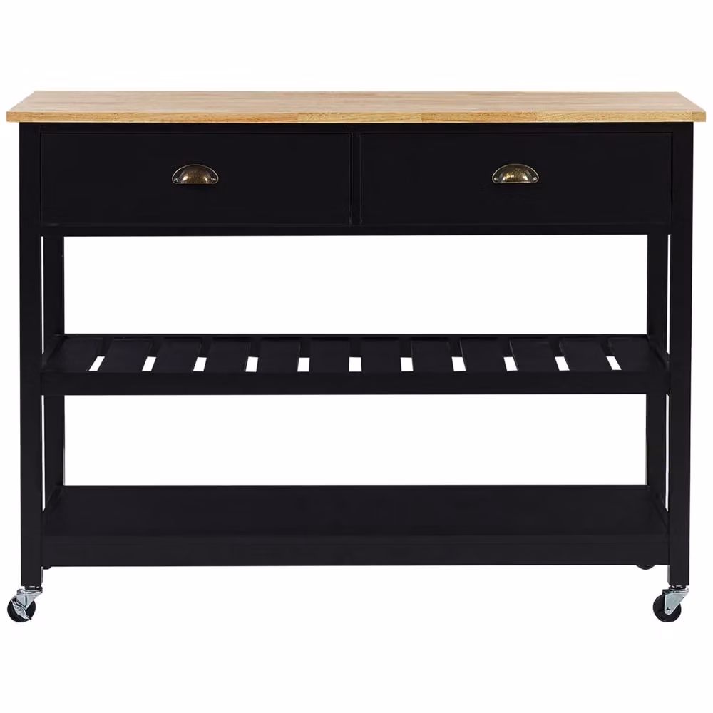 Carrello da cucina Beliani in legno di pino nero e legno chiaro con 2 ripiani e cassetti, stile scandinavo moderno e rustico, L/P/H: 120 x 34 x 91 cm – 2