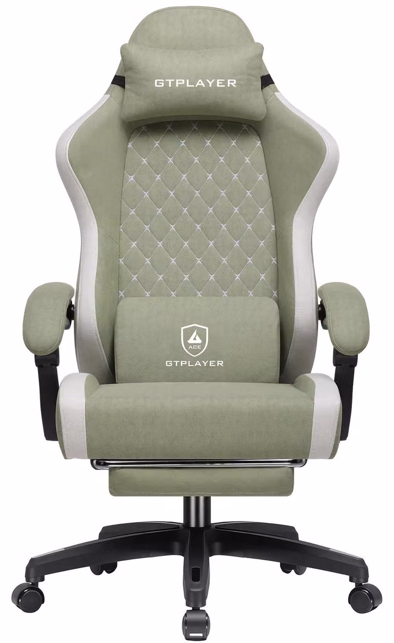 Sedia da gaming - Sedia ergonomica per PC - Tessuto traspirante - Schienale alto - Rotazione a 360° - Poggiapiedi estraibile - Verde