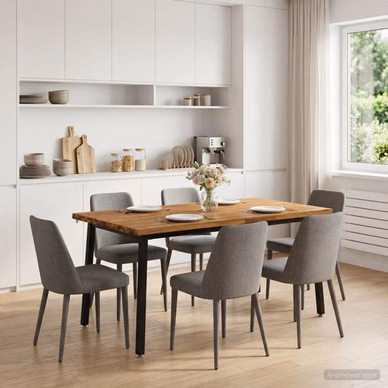 vidaXL Tavolo da pranzo rettangolare in legno di acacia con bordo vivo e struttura in metallo, Colore: Marrone, L: 160 cm, P: 90 cm, H: 75 cm