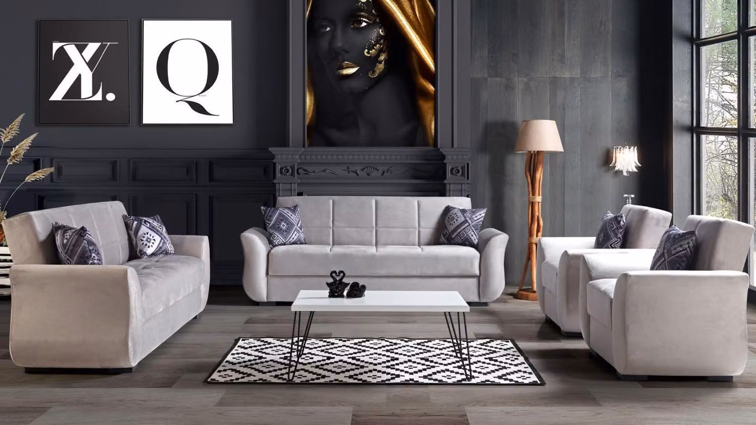 Sofagarnitur 3+2+1+1 Bettfunktion Set Komplett Textil Sofa Sessel Schlafsofa