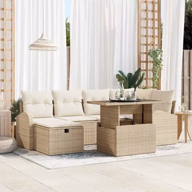 Set Divano da Giardino 7 pz Beige polyrattan 3361090